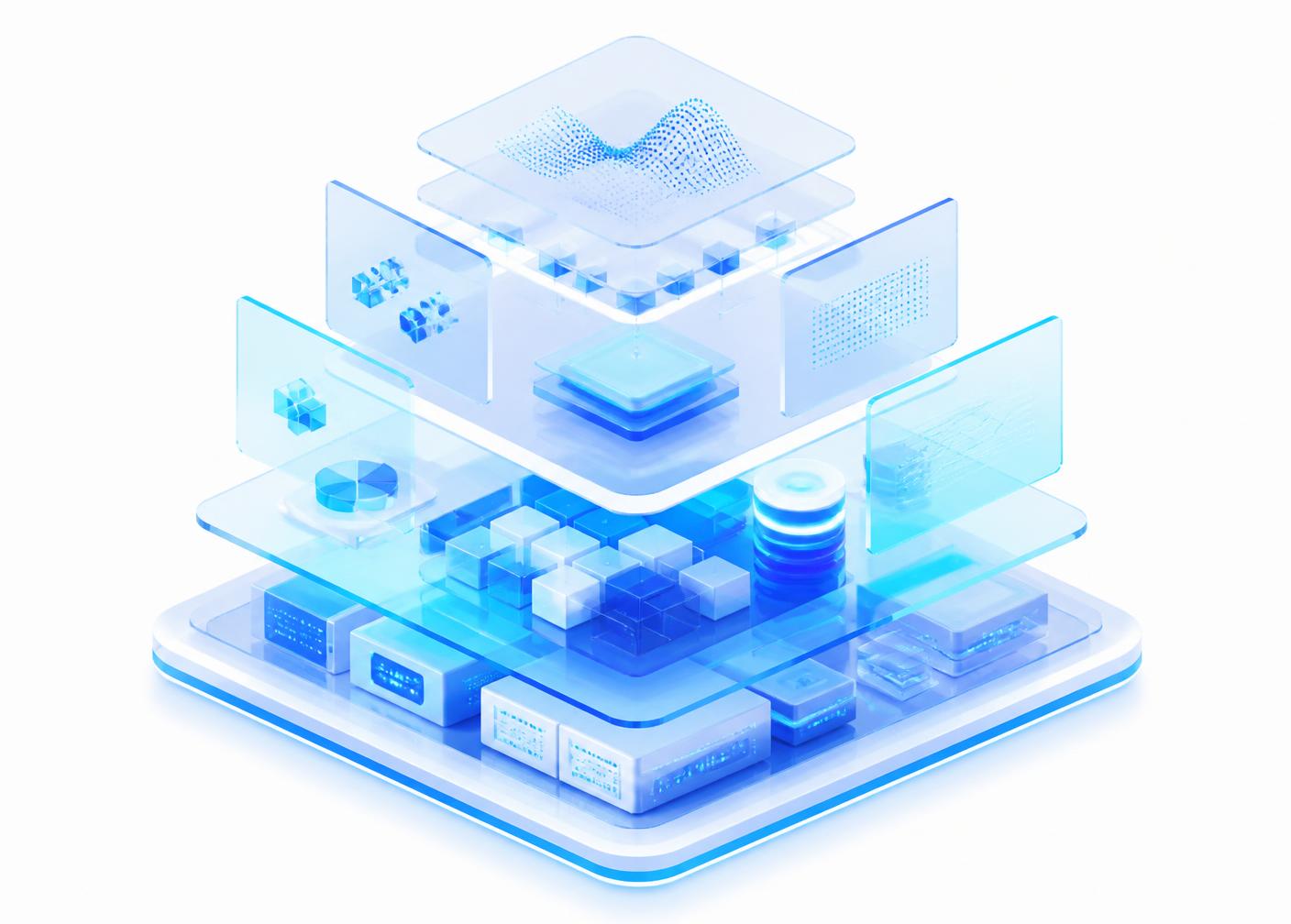 Isometric illustration of a layered data platform architecture